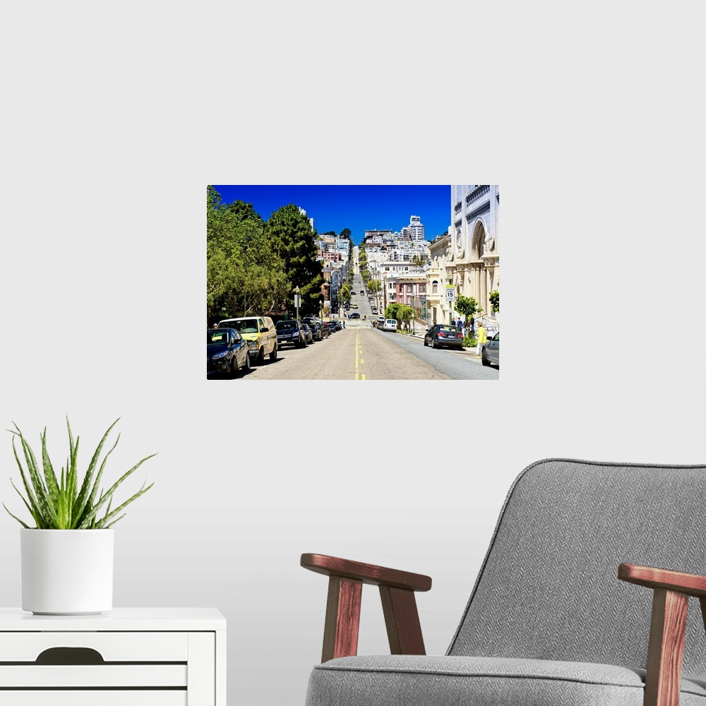A modern room featuring Fine art photograph of a road in San Francisco on a clear day.