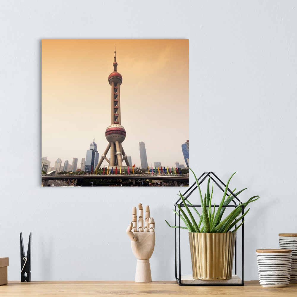 A bohemian room featuring Shanghai Oriental Pearl Tower, China 10MKm2 Collection.