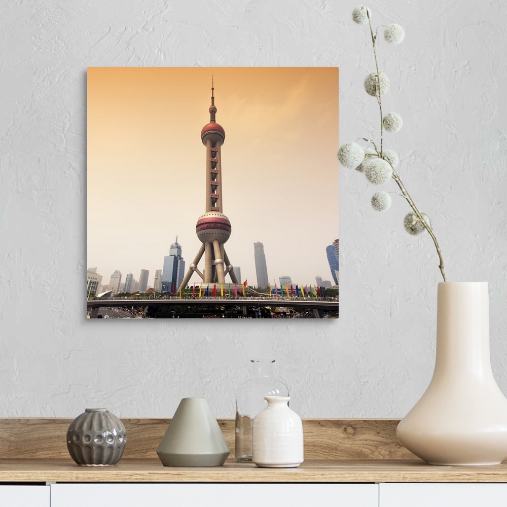A farmhouse room featuring Shanghai Oriental Pearl Tower, China 10MKm2 Collection.