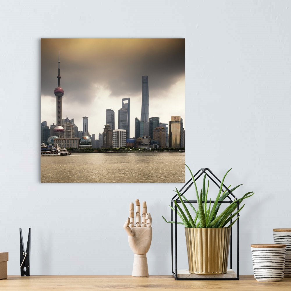 A bohemian room featuring Shanghai Skyline with Oriental Pearl Tower, China 10MKm2 Collection.