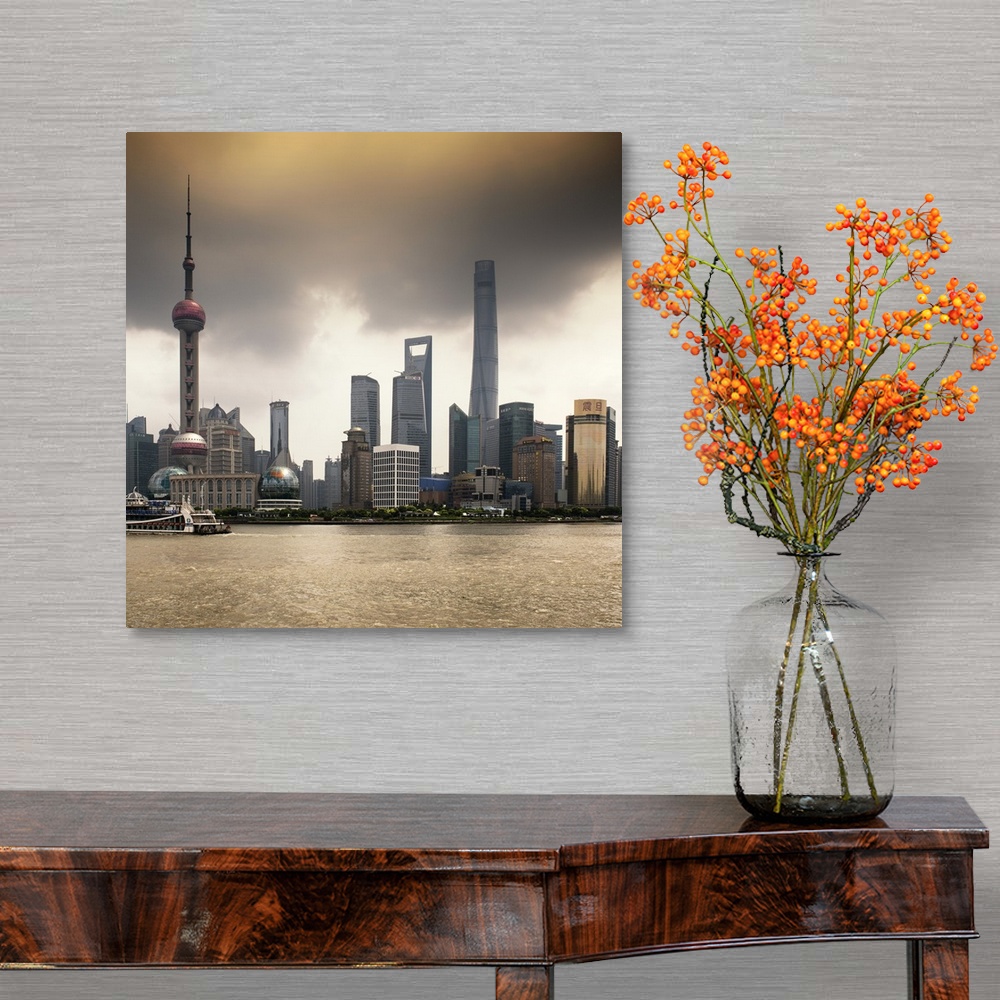 A traditional room featuring Shanghai Skyline with Oriental Pearl Tower, China 10MKm2 Collection.