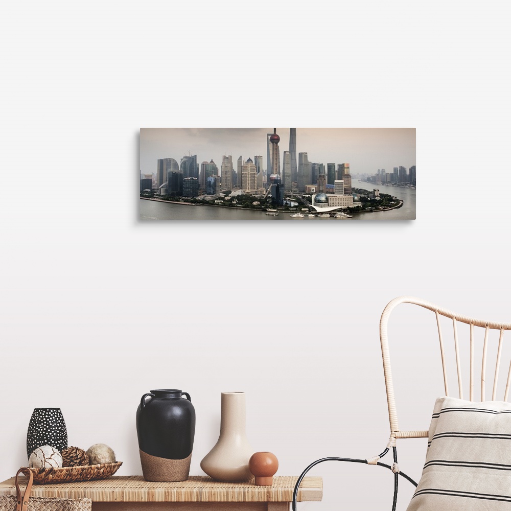 A farmhouse room featuring Shanghai Skyline with Oriental Pearl Tower, China 10MKm2 Collection.