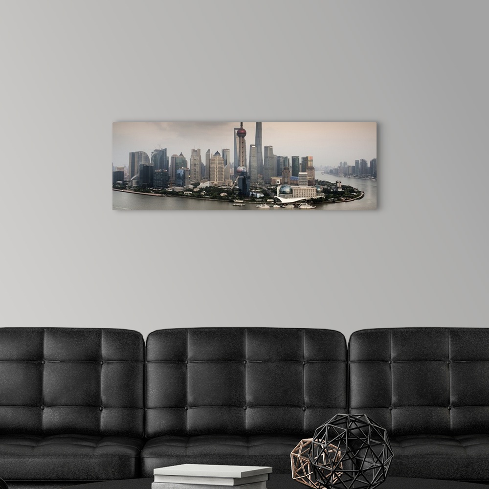 A modern room featuring Shanghai Skyline with Oriental Pearl Tower, China 10MKm2 Collection.