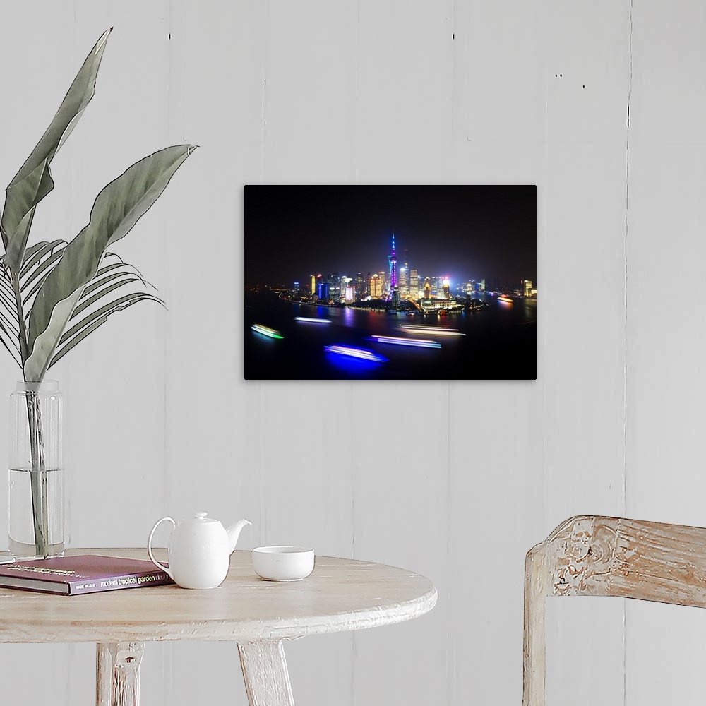 A farmhouse room featuring Shanghai Skyline with Oriental Pearl Tower at night, China 10MKm2 Collection.