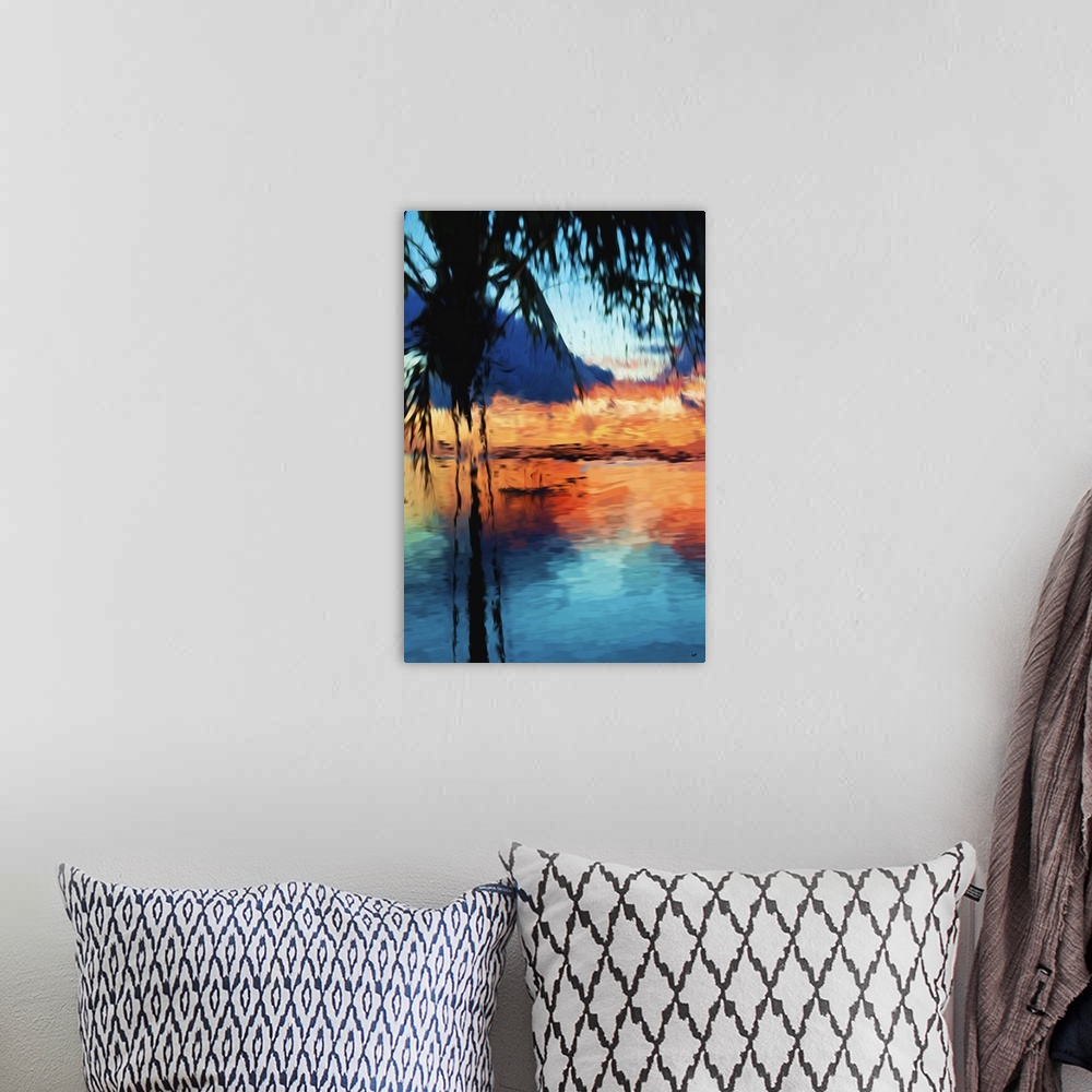 A bohemian room featuring Photograph of Miami, Florida with a painterly effect.