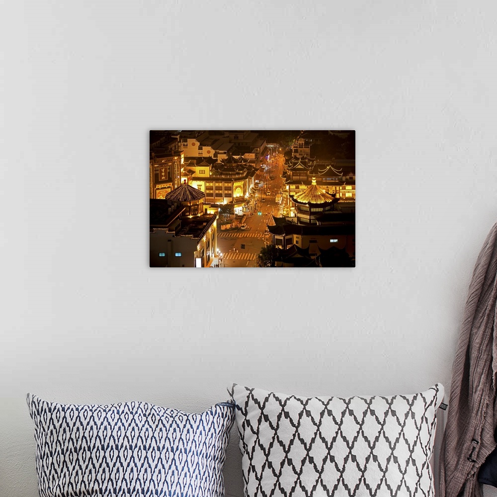 A bohemian room featuring Street Scene in Downtown Shanghai, China 10MKm2 Collection.