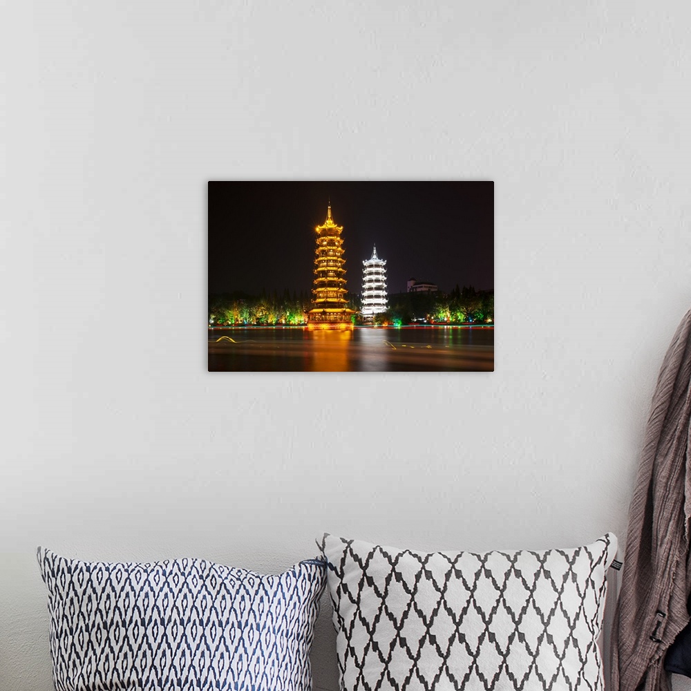 A bohemian room featuring Sun and Moon Twin Pagodas, China 10MKm2 Collection.