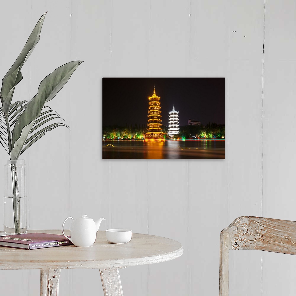 A farmhouse room featuring Sun and Moon Twin Pagodas, China 10MKm2 Collection.