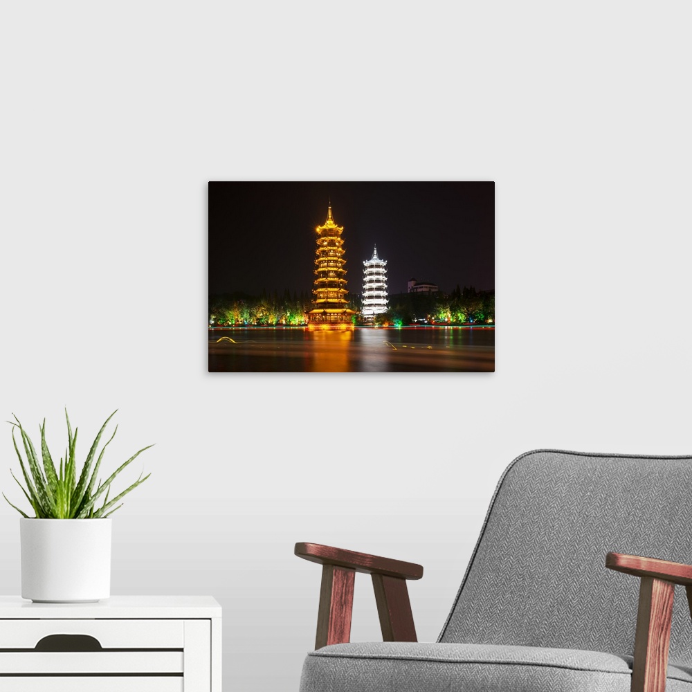 A modern room featuring Sun and Moon Twin Pagodas, China 10MKm2 Collection.