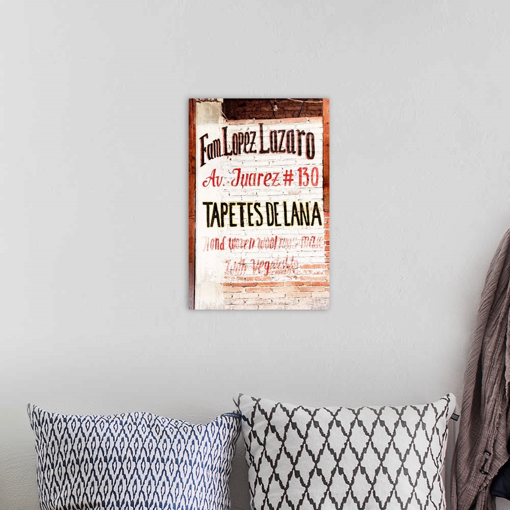 A bohemian room featuring Photograph of a Tapetes de Lana Mexican Sign. From the Viva Mexico Collection.