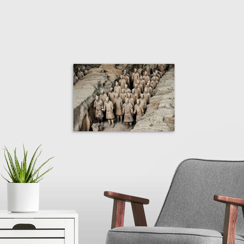 A modern room featuring Terracotta Army, China 10MKm2 Collection.