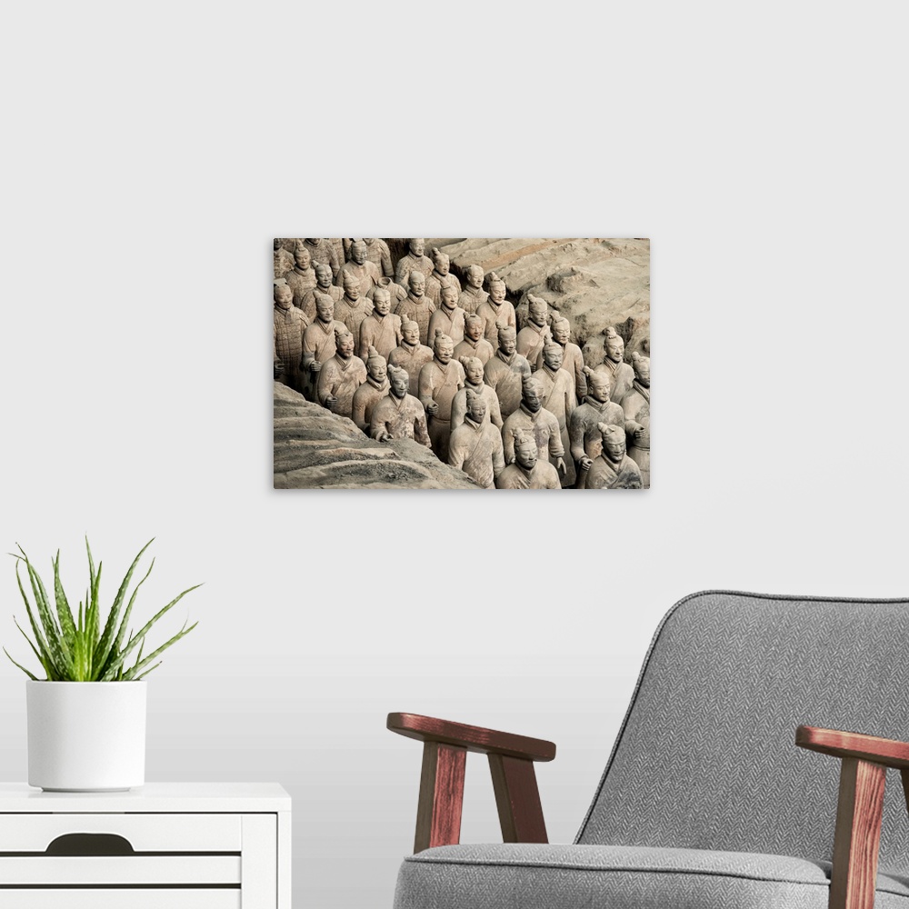 A modern room featuring Terracotta Army, China 10MKm2 Collection.
