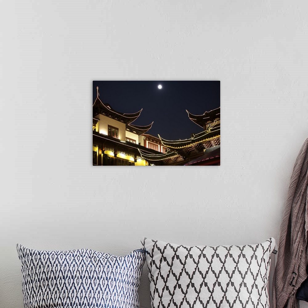 A bohemian room featuring Traditional Architecture in Yuyuan Garden at night, Shanghai, China 10MKm2 Collection.