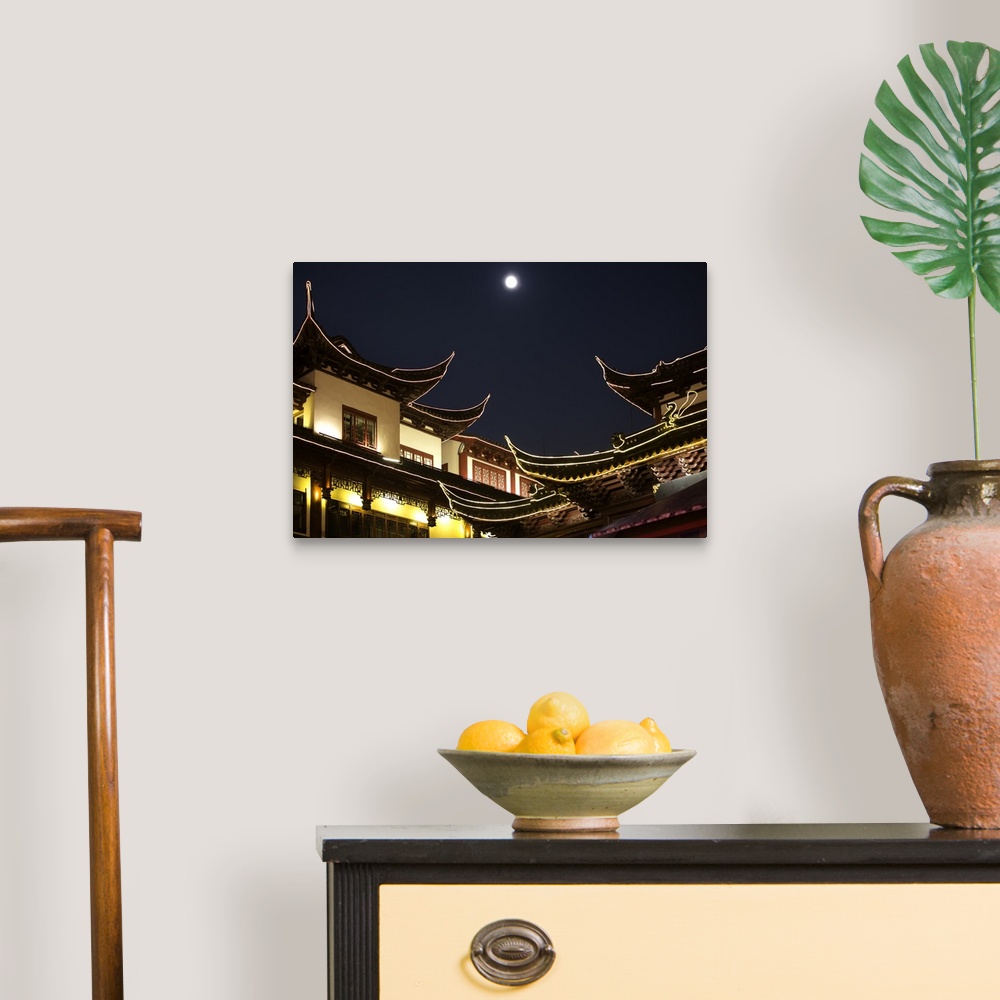 A traditional room featuring Traditional Architecture in Yuyuan Garden at night, Shanghai, China 10MKm2 Collection.