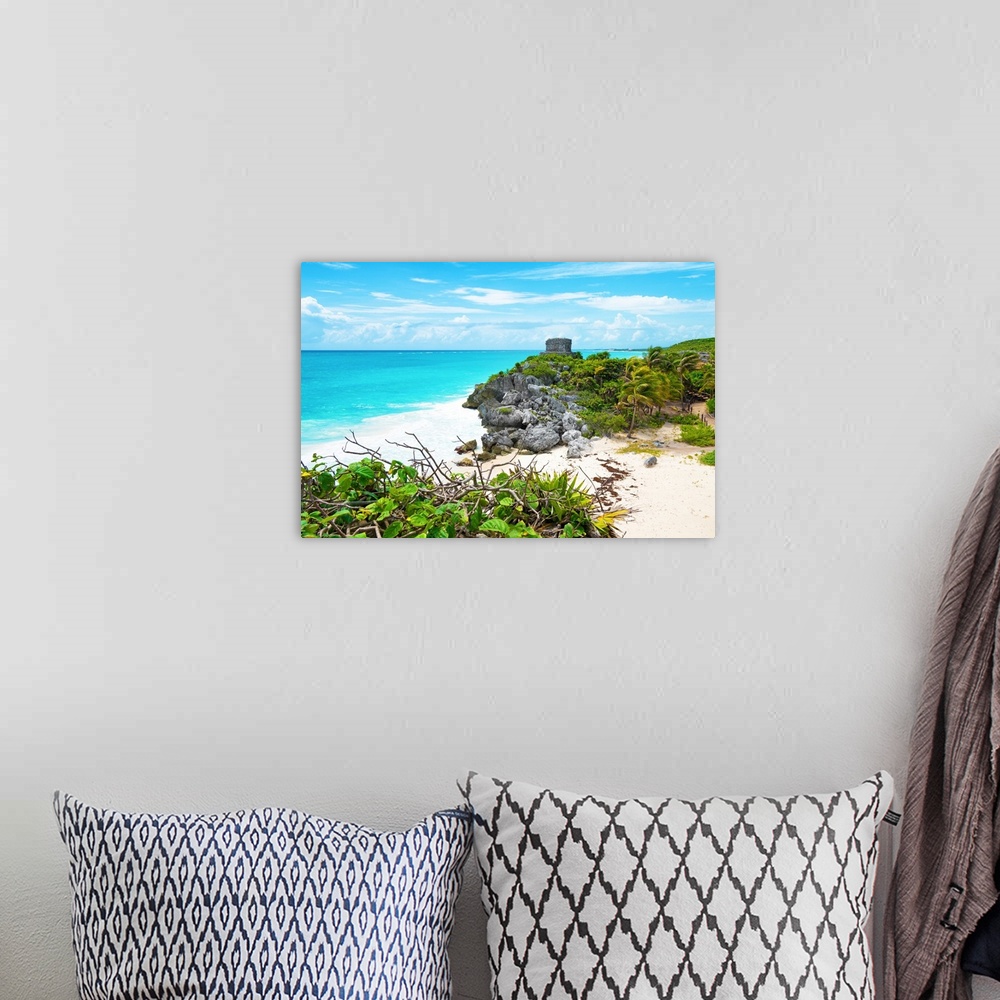 A bohemian room featuring Photograph the Tulum ruins along the Caribbean coastline, Mexico. From the Viva Mexico Collection.