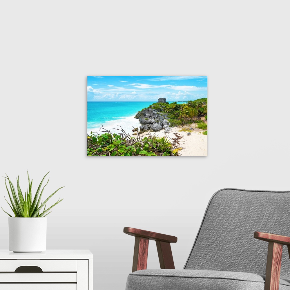 A modern room featuring Photograph the Tulum ruins along the Caribbean coastline, Mexico. From the Viva Mexico Collection.