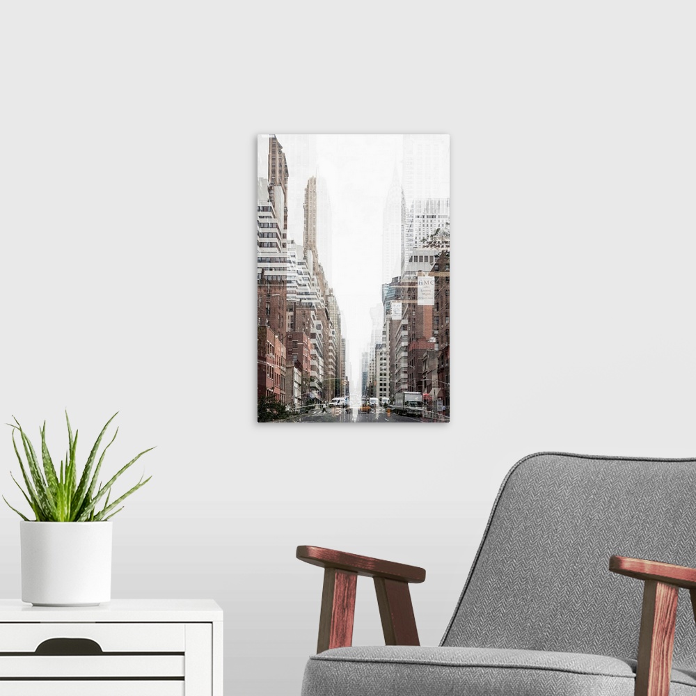 A modern room featuring New York and its symbolic architecture, the numerous urban perspectives and the surprising white ...
