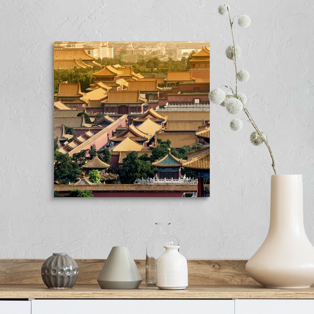A farmhouse room featuring View of the roofs of Forbidden City, China 10MKm2 Collection.