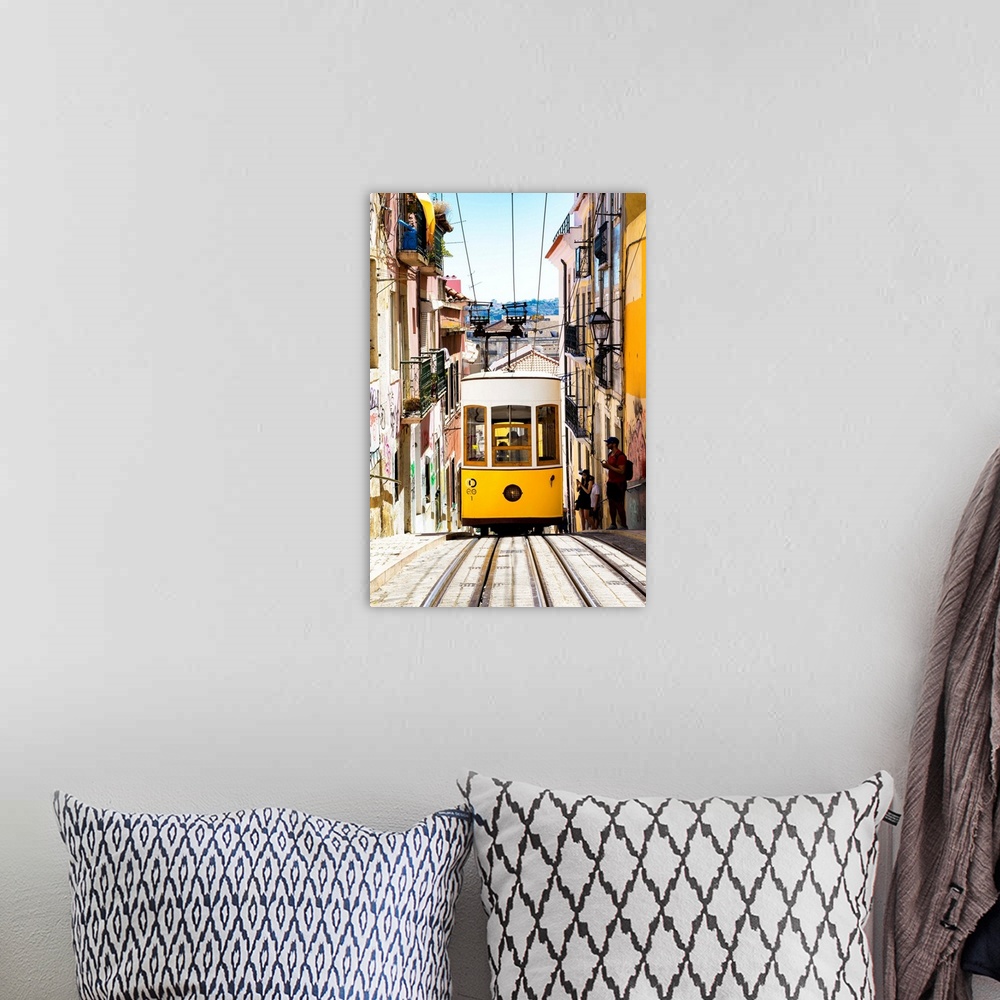 A bohemian room featuring It's a view of the street Da Bica with the funicular of Bica in the district of Bairro Alto, the ...