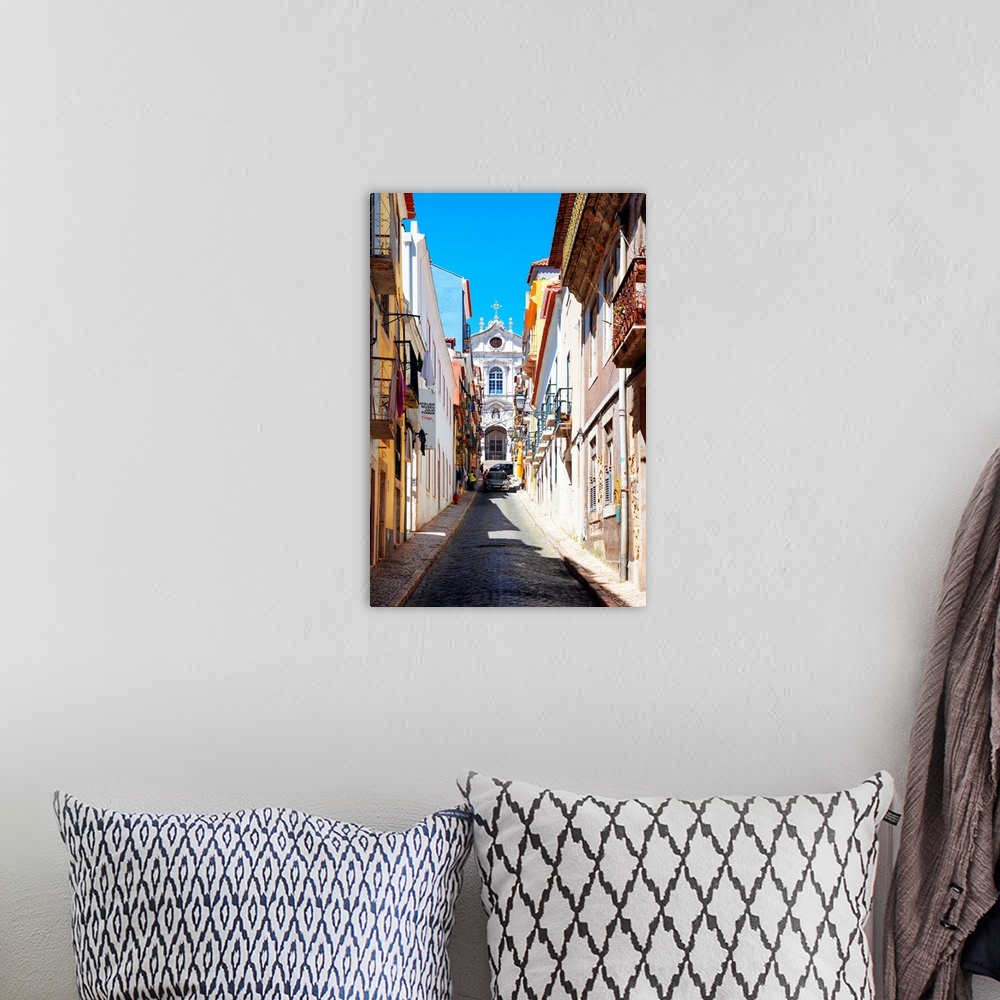 A bohemian room featuring It's typical street of Lisbon with colourful facades in Portugal.