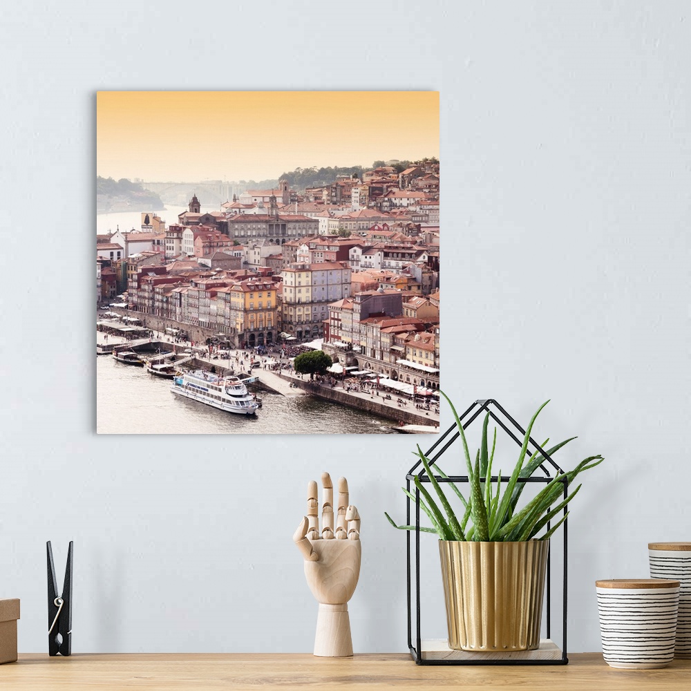 A bohemian room featuring It's a landscape picture of the city of Porto (Portugal) along the Douro River and the medieval d...