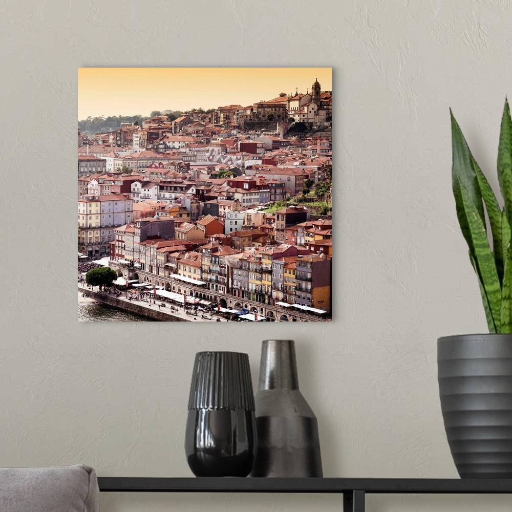 A modern room featuring It's a landscape picture of the city of Porto (Portugal) along the Douro River and the medieval d...