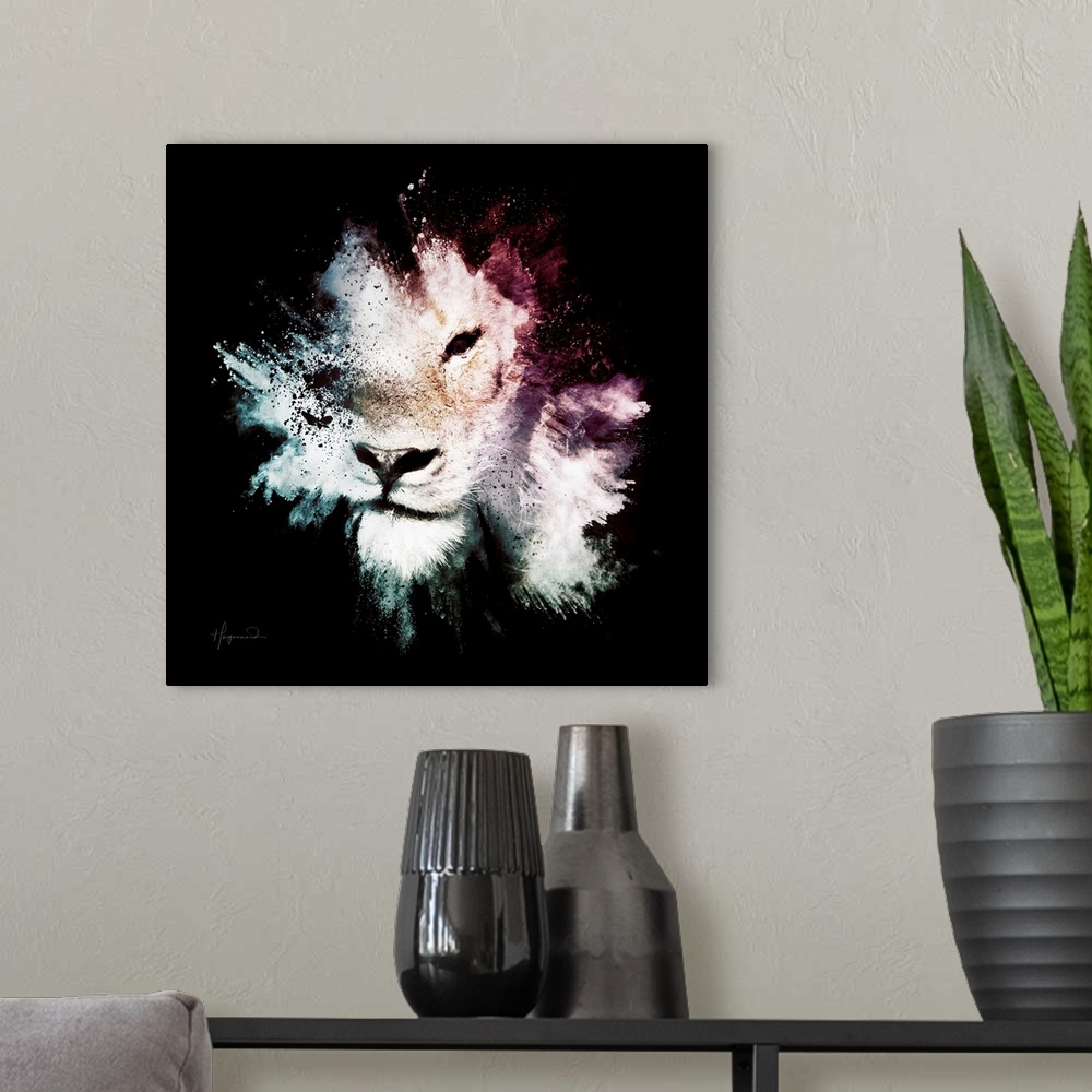 A modern room featuring Wild Explosion Square Collection - The Lion