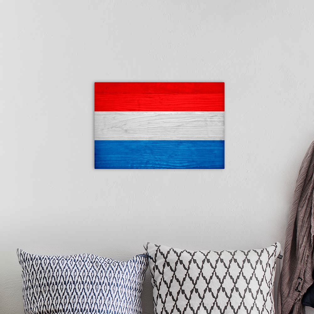 A bohemian room featuring Flags of the world with a wood grain texture.
