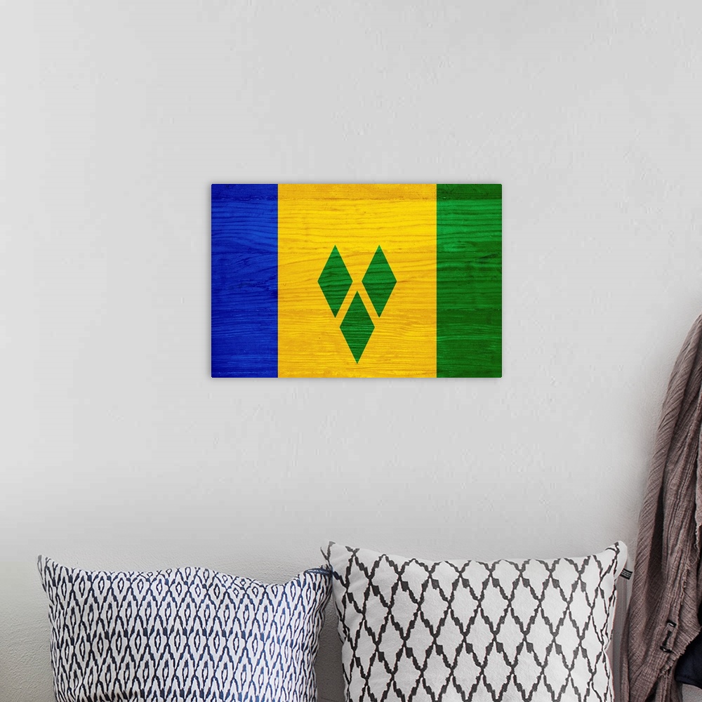 A bohemian room featuring Wood St. Vincent And The Grenadines Flag, Flags Of The World Series