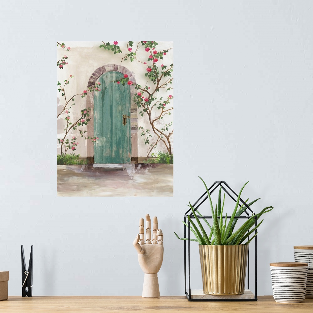 A bohemian room featuring Arch Door With Roses