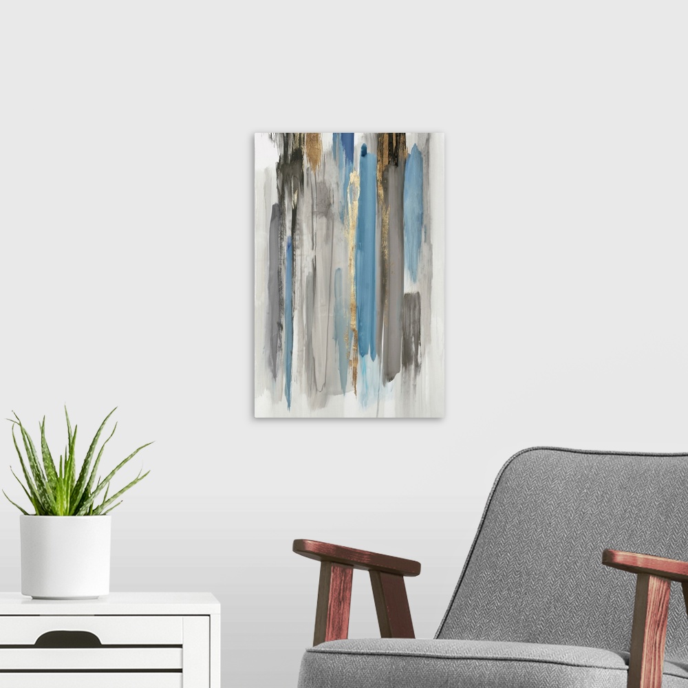 A modern room featuring Blue Abstract Lines II