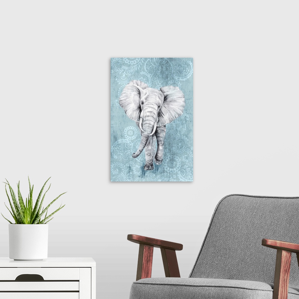 A modern room featuring Blue Paisley Elephant