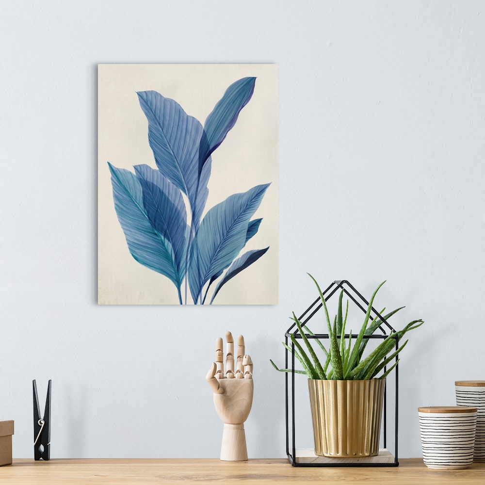 A bohemian room featuring Blue Palm Leaves I
