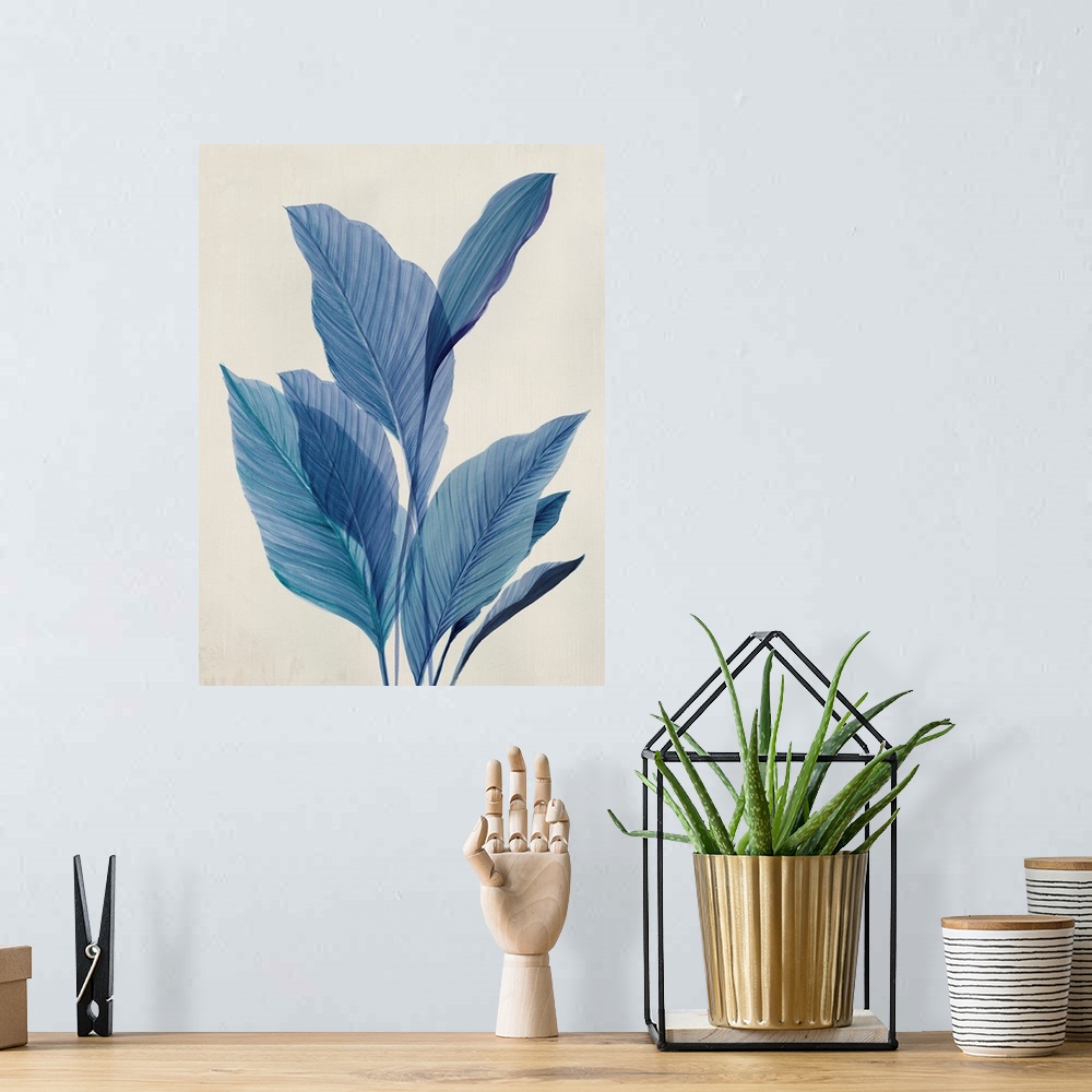 A bohemian room featuring Blue Palm Leaves I