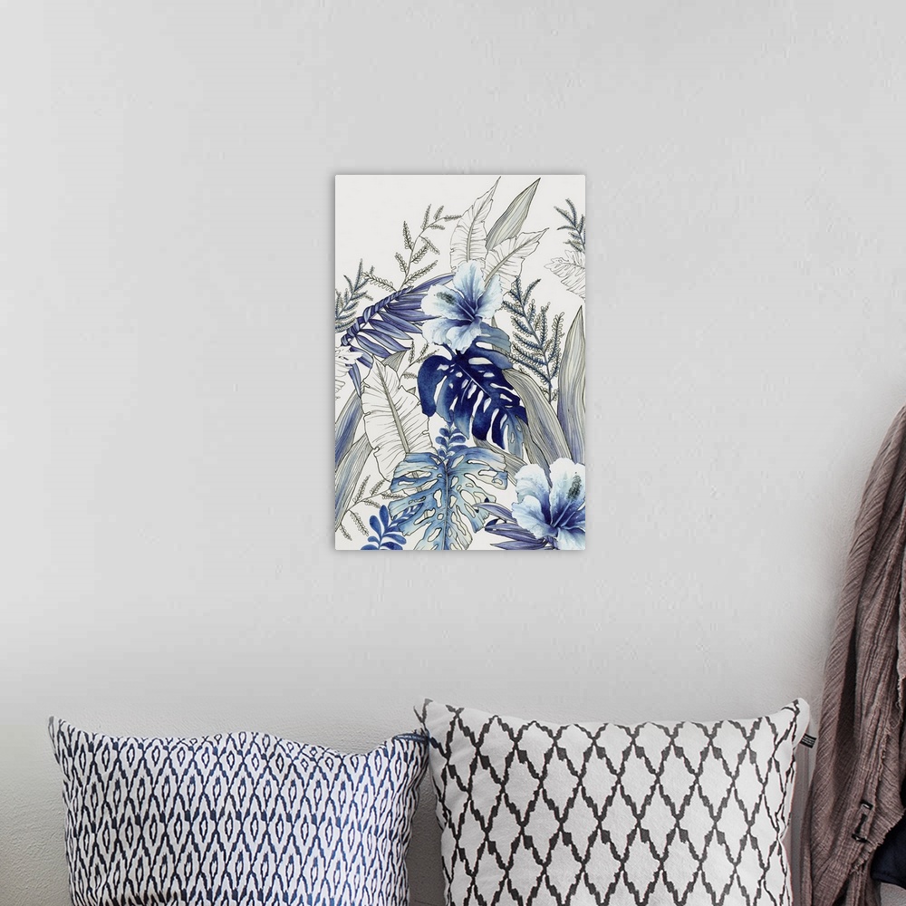 A bohemian room featuring Blue Tropical Forest I