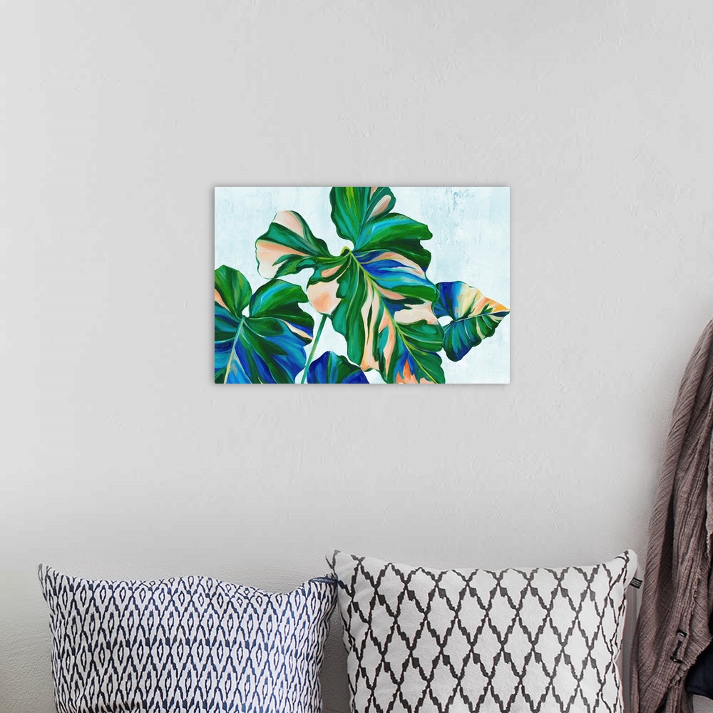 A bohemian room featuring Blue Tropical Leaves II