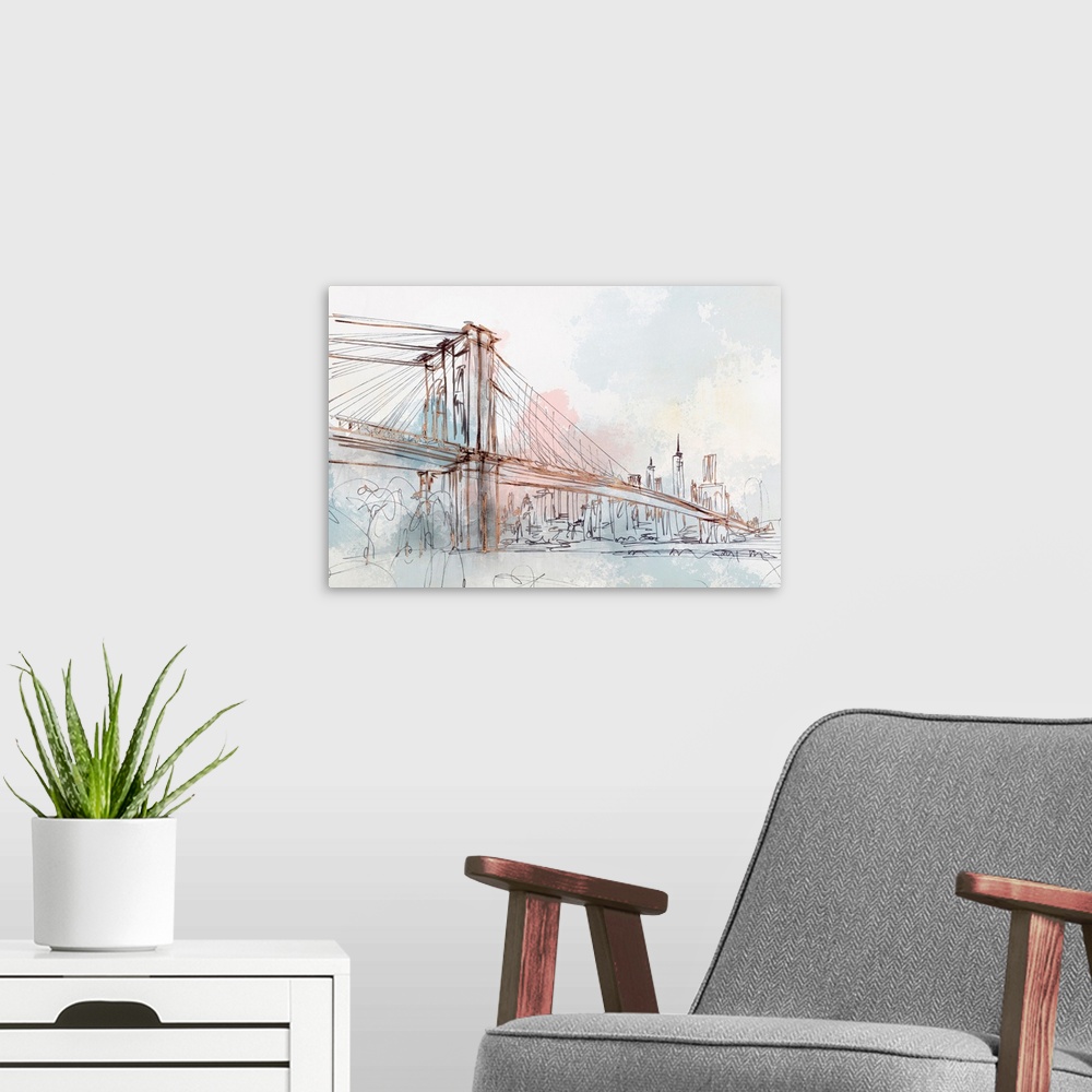 A modern room featuring Blushing Brooklyn Bridge
