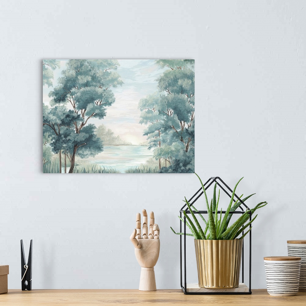 A bohemian room featuring Calm Forest River