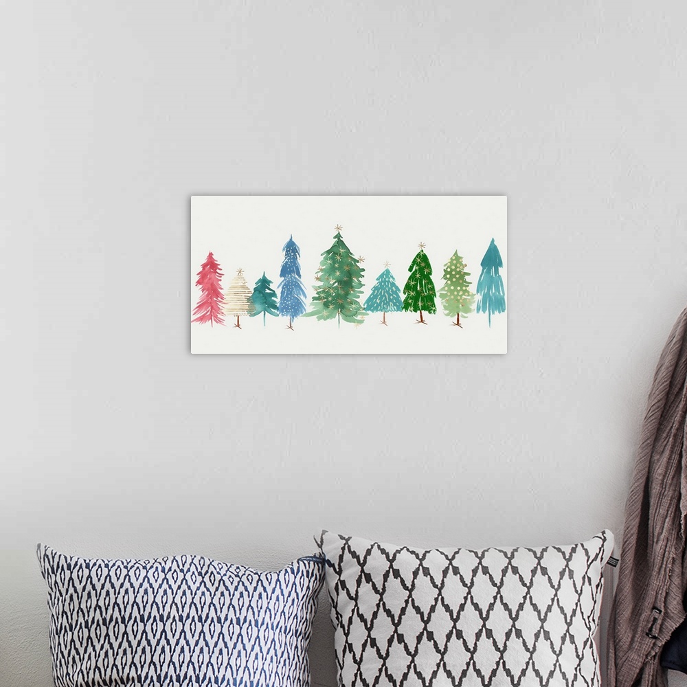 A bohemian room featuring Christmas Trees