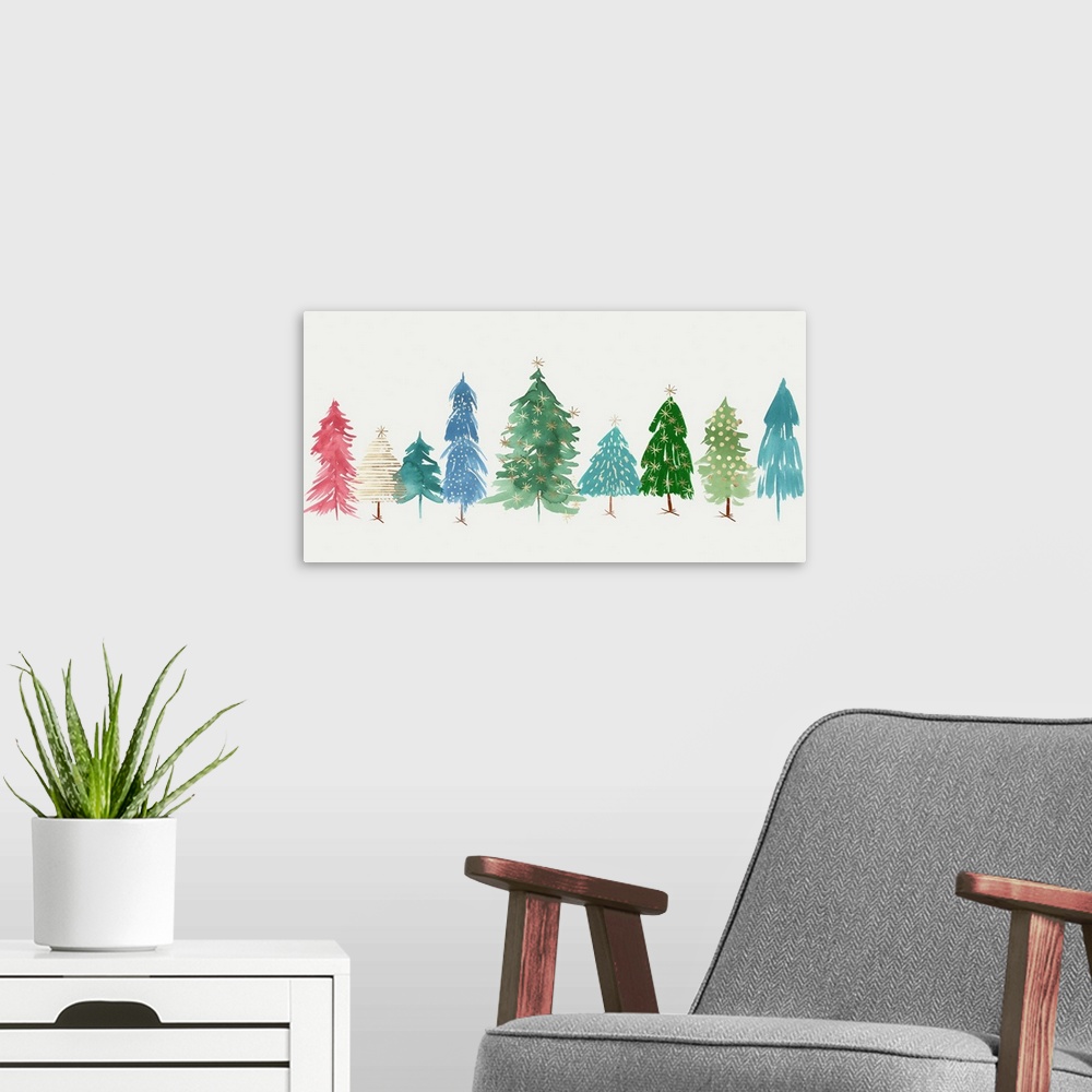 A modern room featuring Christmas Trees