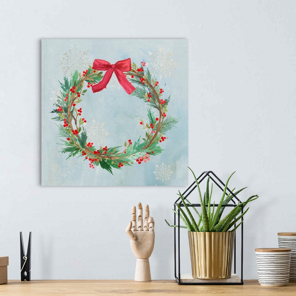 A bohemian room featuring Christmas Wreath