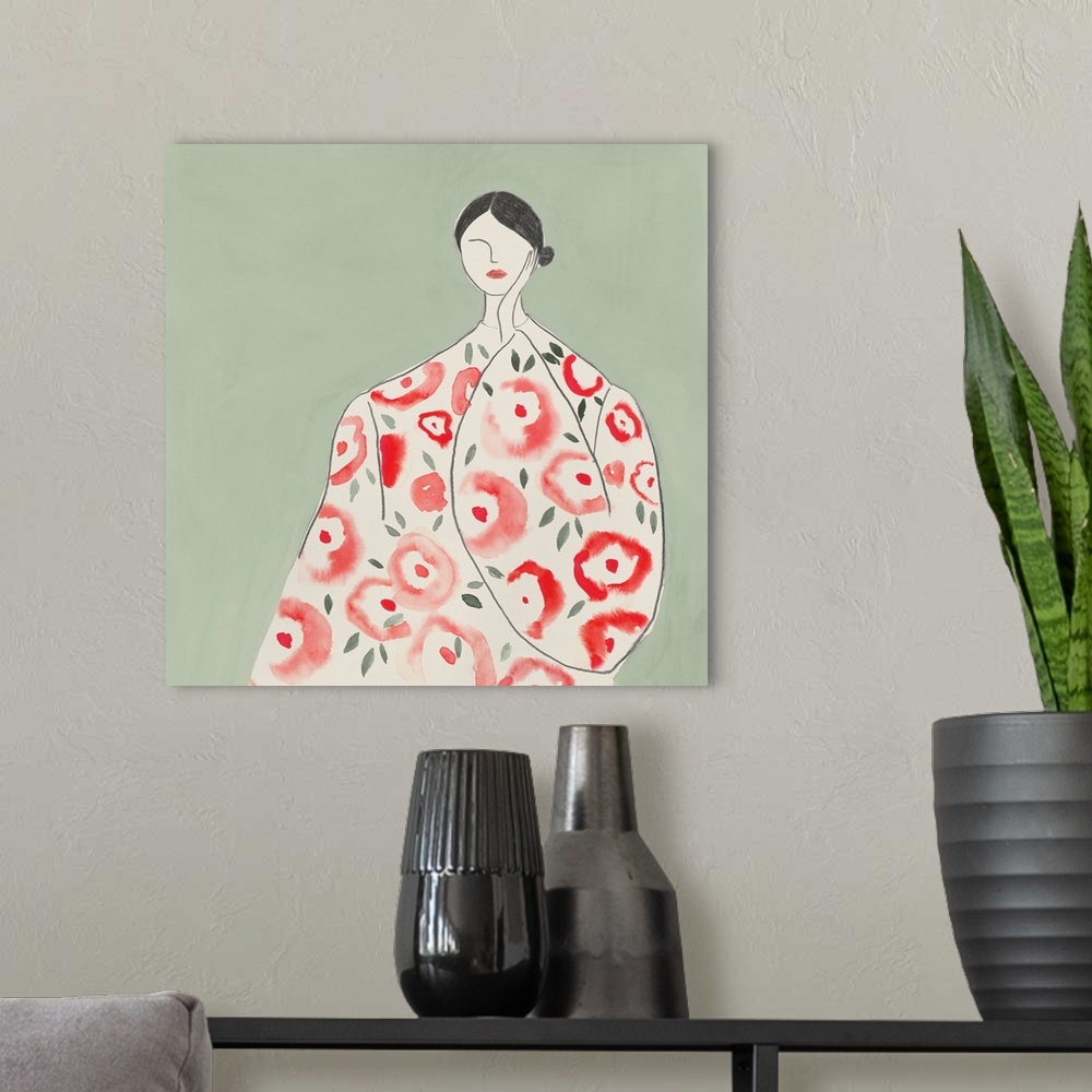 A modern room featuring Floral Woman I