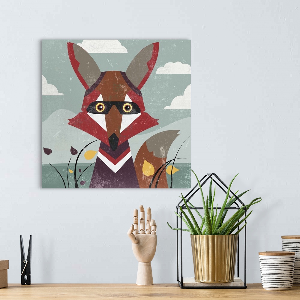 A bohemian room featuring Contemporary home decor artwork of a red fox among flowers and tall grass.