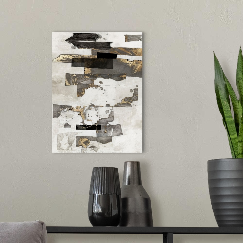 A modern room featuring Gold And Black Ink I