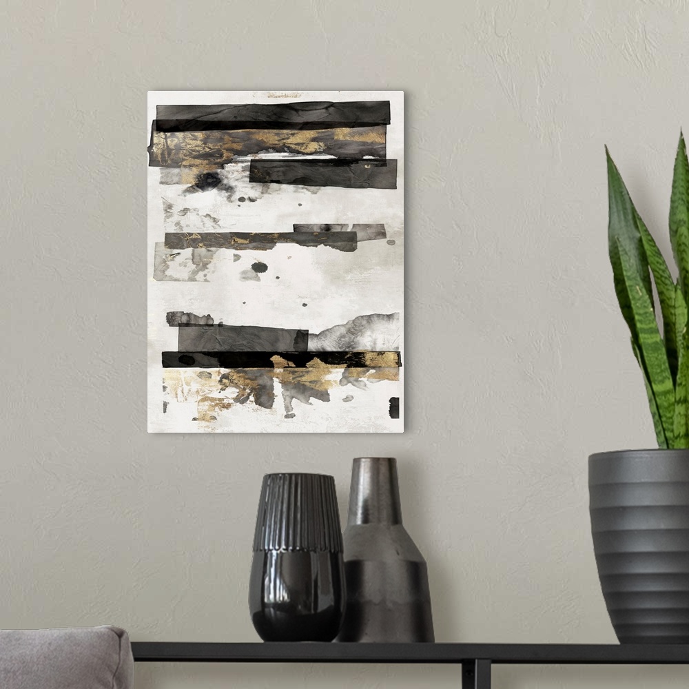 A modern room featuring Gold And Black Ink II