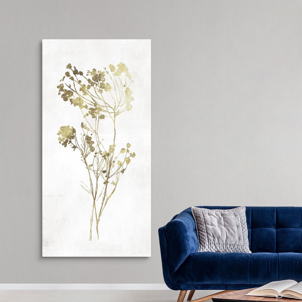 A modern room featuring Silhouette of a flower in golden tones.