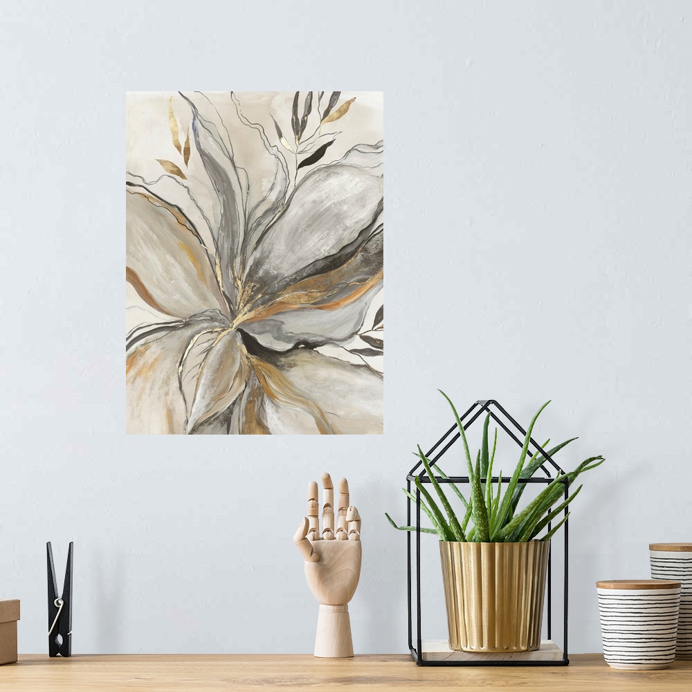 A bohemian room featuring Gold Charcole Flower I