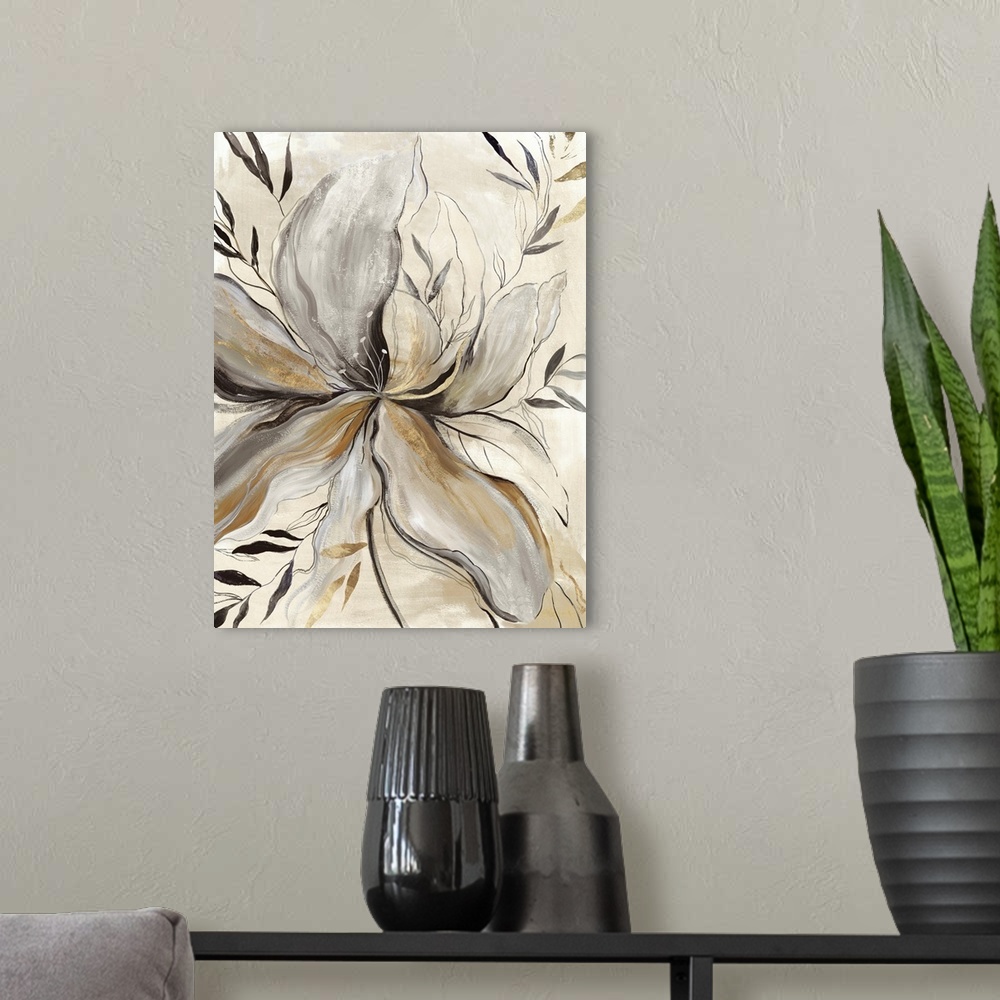 A modern room featuring Gold Charcole Flower II