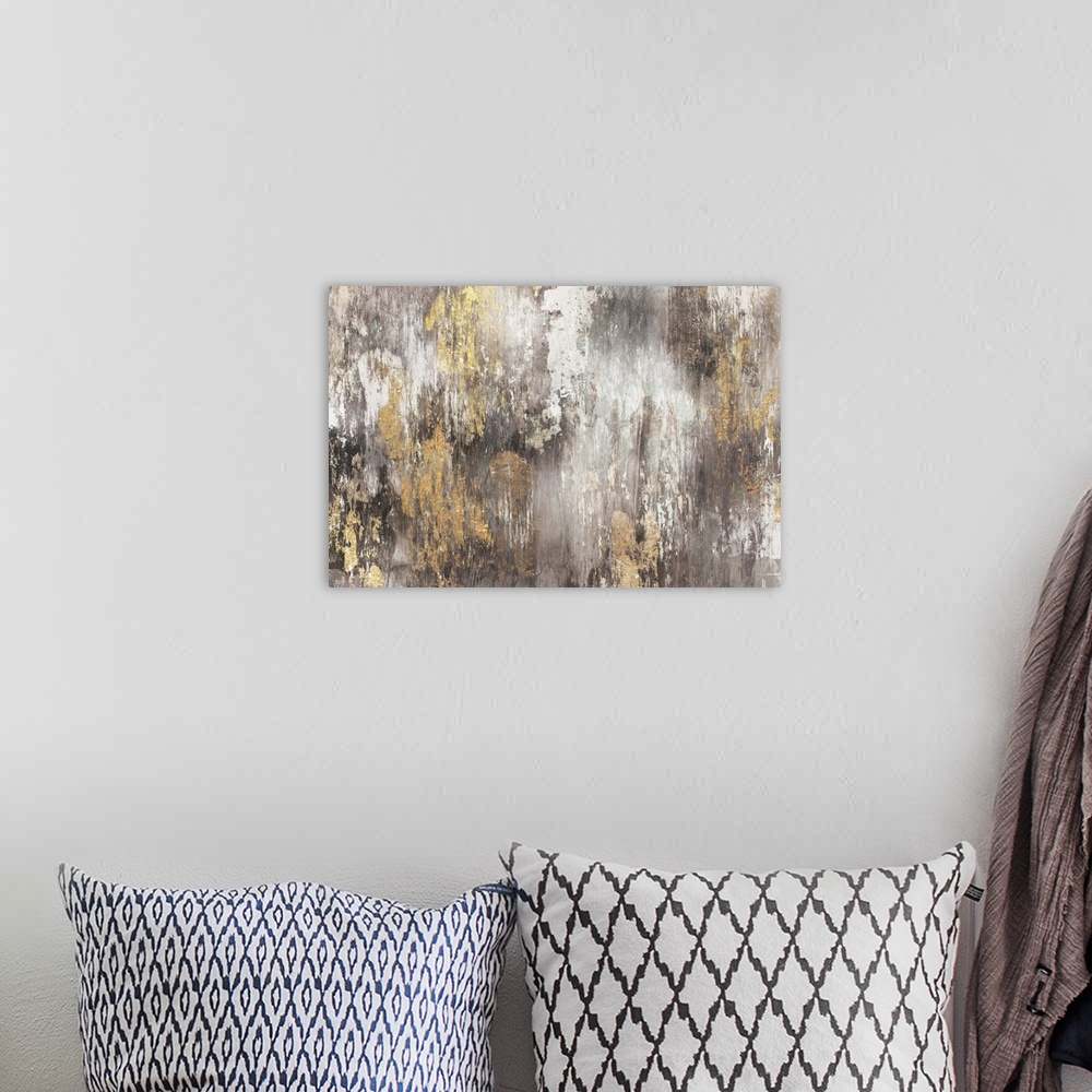 A bohemian room featuring Contemporary abstract home decor artwork using distressed colors and tones to create depth.