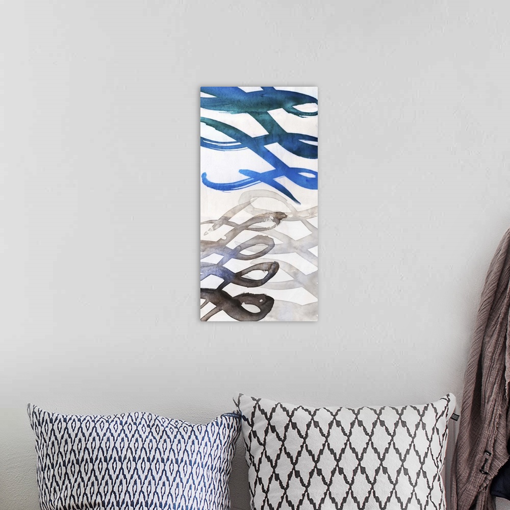 A bohemian room featuring Contemporary abstract home decor art using organic shapes and vibrant watercolors.